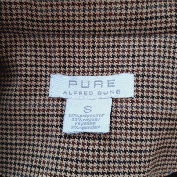 PURE Alfred Sung Plaid Houndstooth Blazer Jacket Tan Cream Sz S - Picture 15 of 15